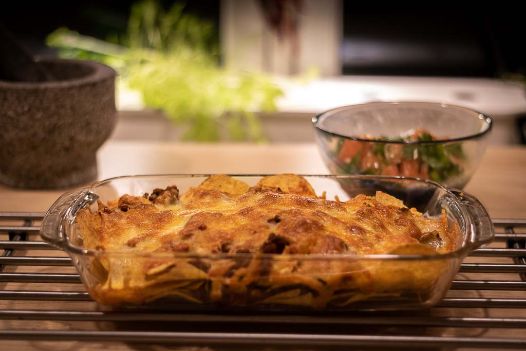 ferdigstekt nachos i ildfast form